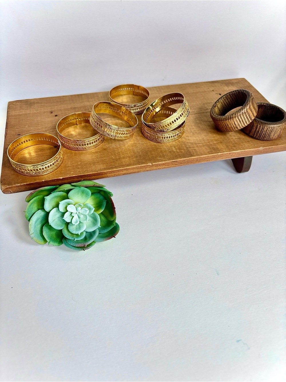 Mixed Lot Gold Metal and Wood Napkin Rings - Set of Vintage-Style Home Accents